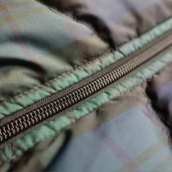 Lands’ End Puffer Vest Cozy Full Zip Snap Pockets Blue Green Plaid Check Size XS - Picture 5 of 15